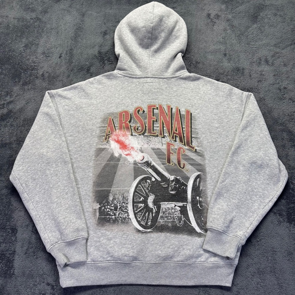 Arsenal FC Gray Hoodie Men's Small Boxy Fit Cannon Soccer Pullover Sweatshirt